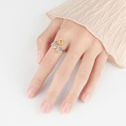 image-Sunflower Bee Diamond Open Ring Adjustable Rotating Design