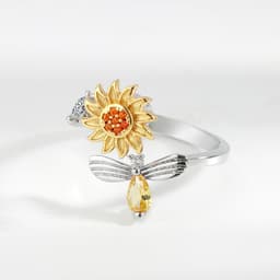 image-Sunflower Bee Diamond Open Ring Adjustable Rotating Design