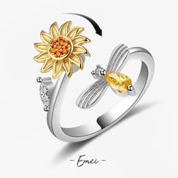 image-Sunflower Bee Diamond Open Ring Adjustable Rotating Design