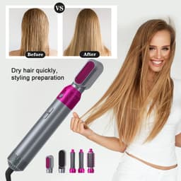 image-5-in-1 Hot Air Styling Brush Hair Dryer Curler Straightener Comb