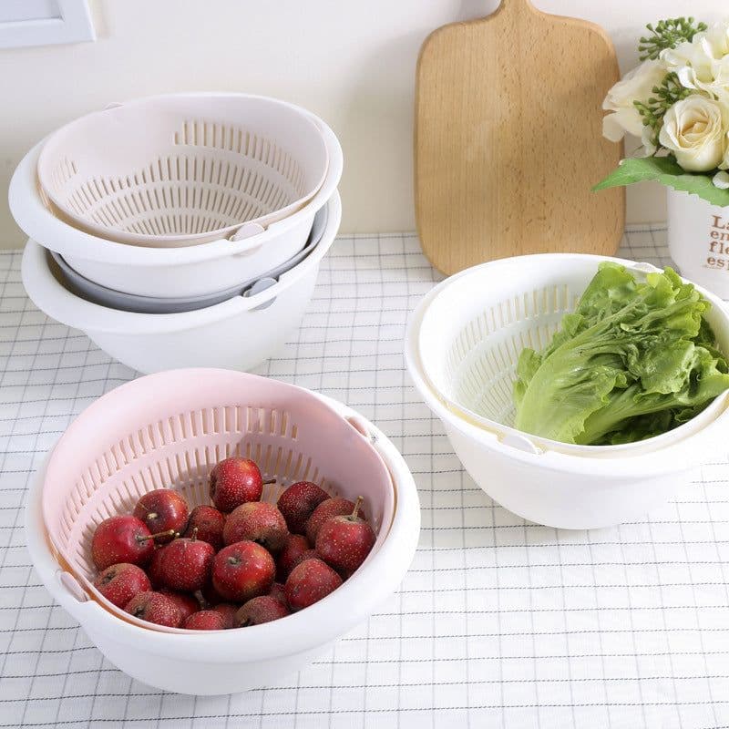 image-Kaixinbao Double Layer Fruit Vegetable Drain Basket 23x10.5cm