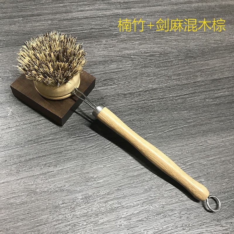 image-Wooden Kitchen Dish Brush - Short Handle Round Sisal Cleaning Brush