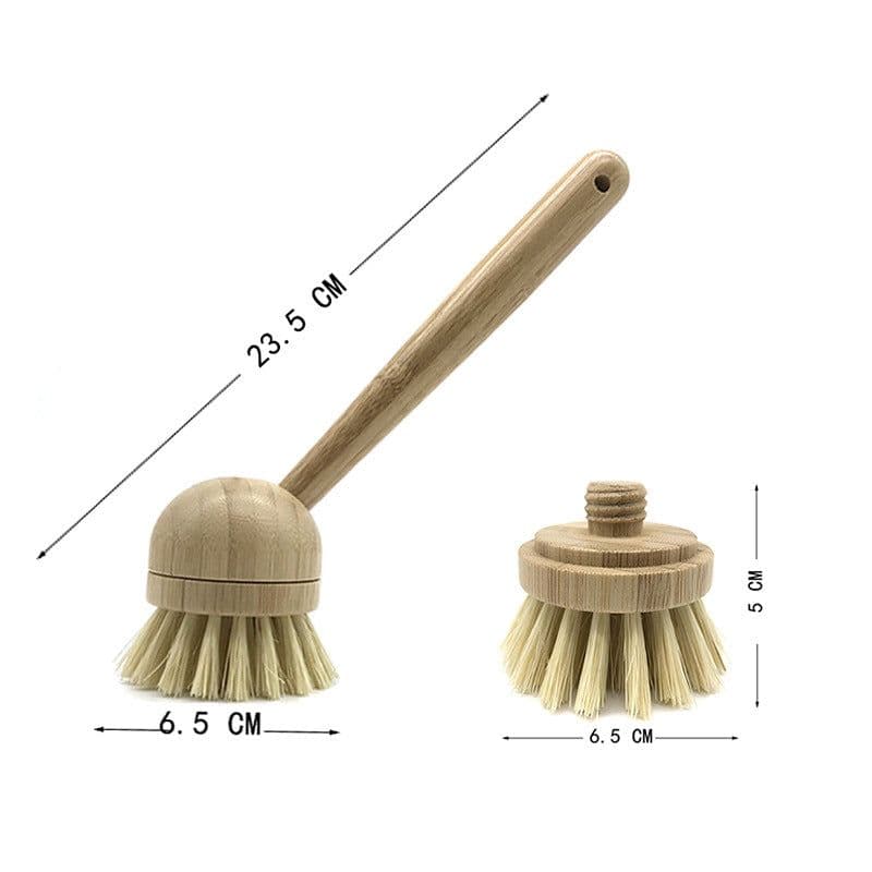 image-Wooden Kitchen Dish Brush - Short Handle Round Sisal Cleaning Brush