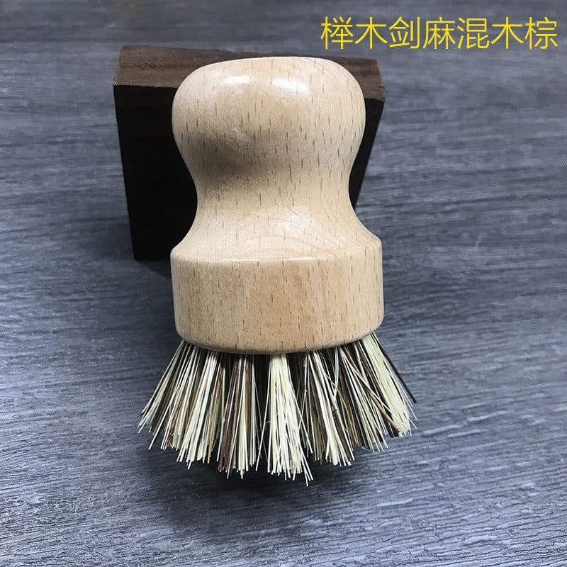 image-Wooden Kitchen Dish Brush - Short Handle Round Sisal Cleaning Brush