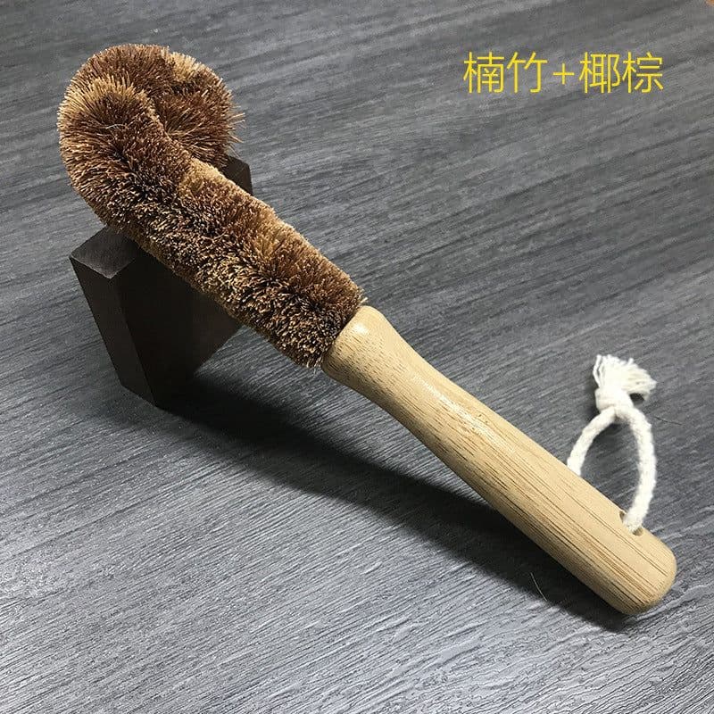 image-Wooden Kitchen Dish Brush - Short Handle Round Sisal Cleaning Brush