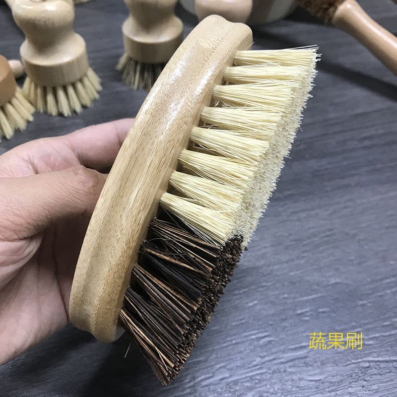 image-Wooden Kitchen Dish Brush - Short Handle Round Sisal Cleaning Brush