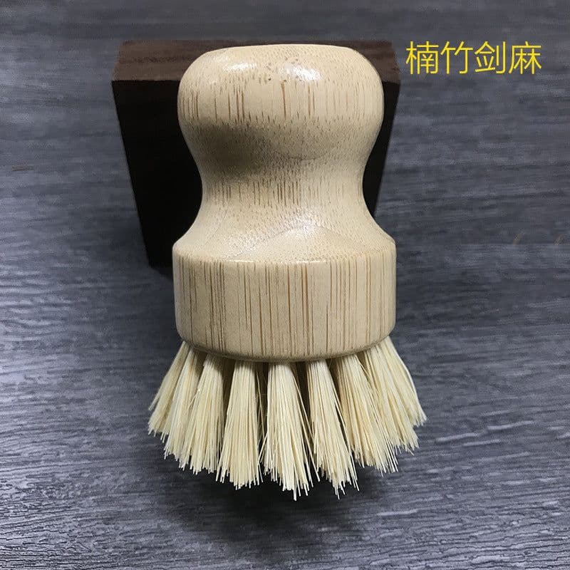 image-Wooden Kitchen Dish Brush - Short Handle Round Sisal Cleaning Brush