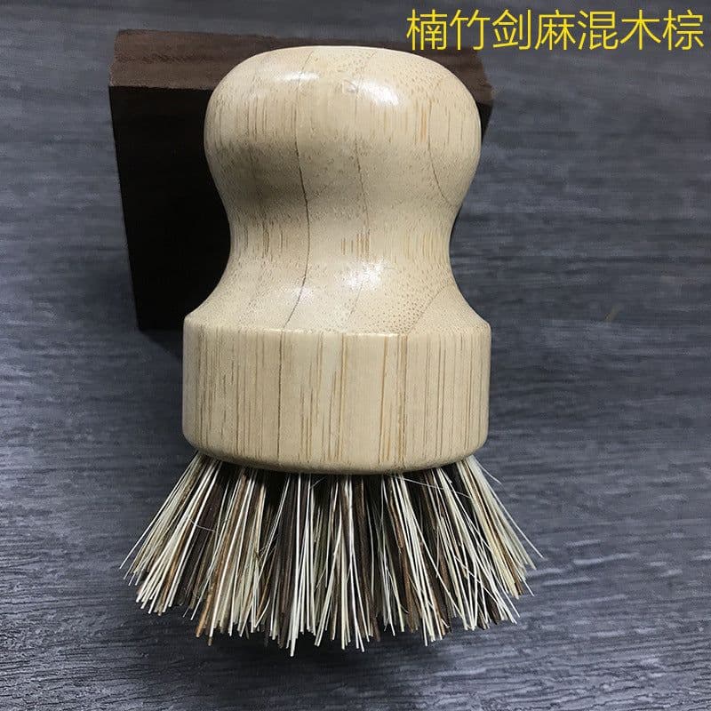 image-Wooden Kitchen Dish Brush - Short Handle Round Sisal Cleaning Brush