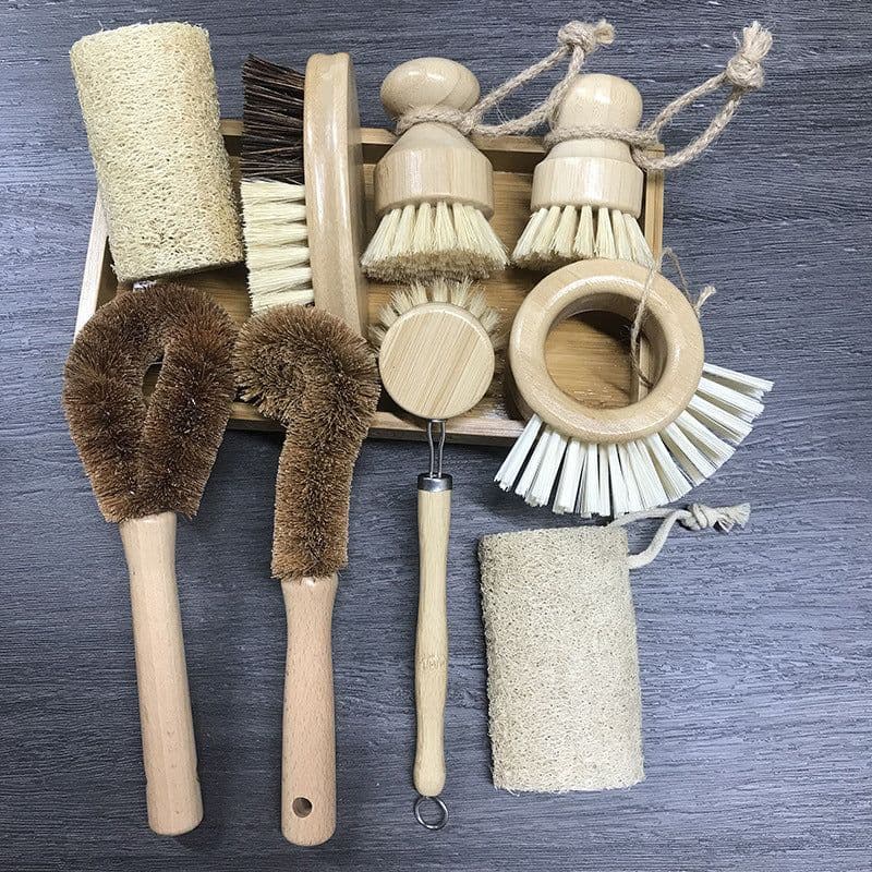 image-Wooden Kitchen Dish Brush - Short Handle Round Sisal Cleaning Brush