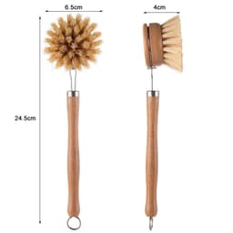 image-Wooden Kitchen Dish Brush - Short Handle Round Sisal Cleaning Brush