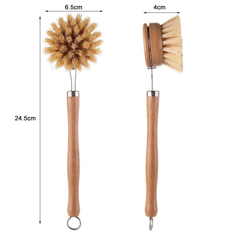 image-Wooden Kitchen Dish Brush - Short Handle Round Sisal Cleaning Brush