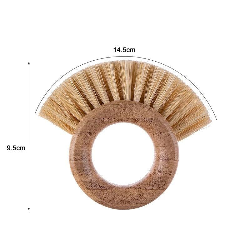 image-Wooden Kitchen Dish Brush - Short Handle Round Sisal Cleaning Brush