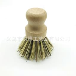 image-Wooden Kitchen Dish Brush - Short Handle Round Sisal Cleaning Brush