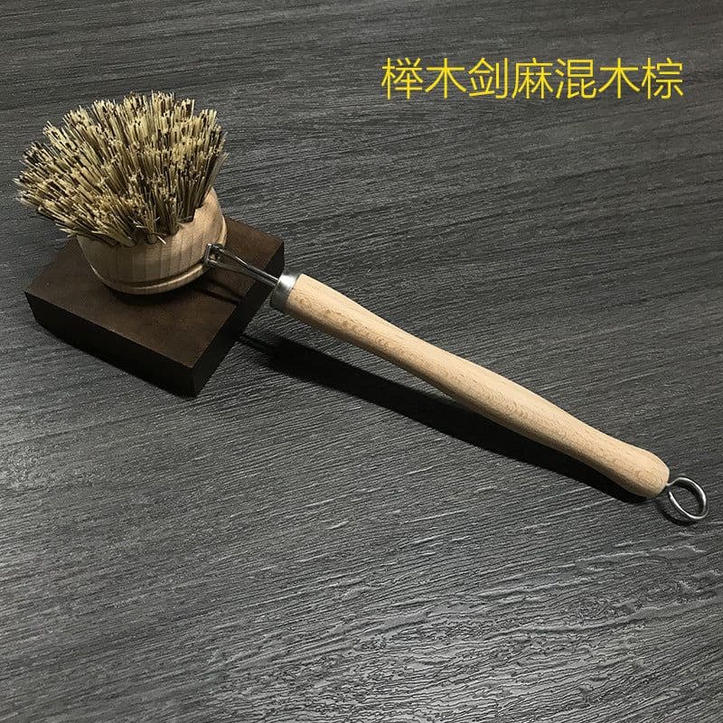 image-Wooden Kitchen Dish Brush - Short Handle Round Sisal Cleaning Brush