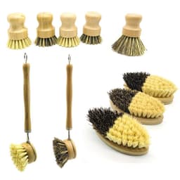 image-Wooden Kitchen Dish Brush - Short Handle Round Sisal Cleaning Brush