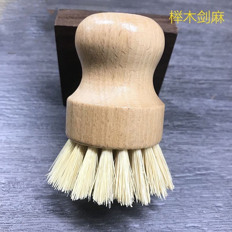 image-Wooden Kitchen Dish Brush - Short Handle Round Sisal Cleaning Brush