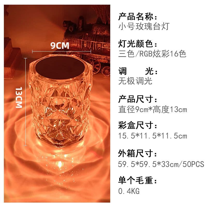 image-Crystal Rose Table Lamp RGB 16 Color Touch Remote Control LED Night Light