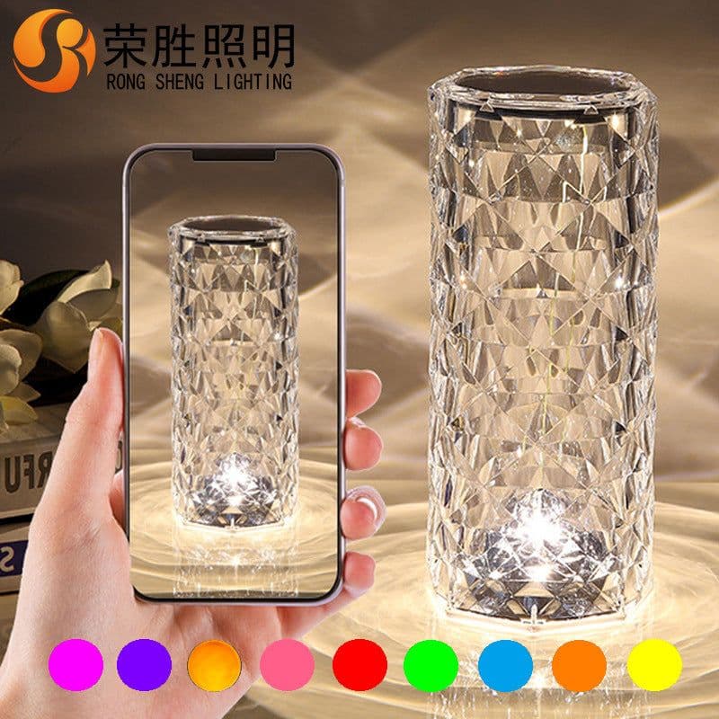 image-Crystal Rose Table Lamp RGB 16 Color Touch Remote Control LED Night Light
