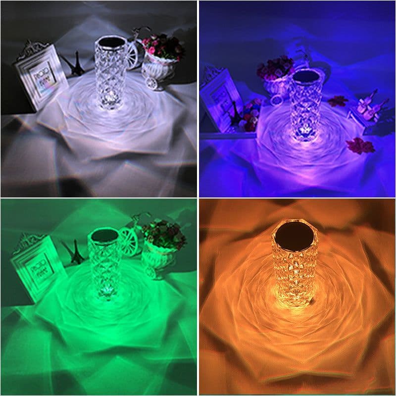 image-Crystal Rose Table Lamp RGB 16 Color Touch Remote Control LED Night Light