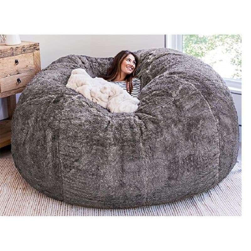 image-Faux Fur Bean Bag Sofa Chair 180x80cm with Foam Filling