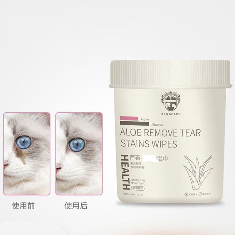 image-Pet Eye Wipes for Cats and Dogs - Non-Woven Aloe Vera Cleaning