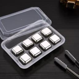 image-Stainless Steel Whiskey Ice Cubes 4-Piece Set with Tongs
