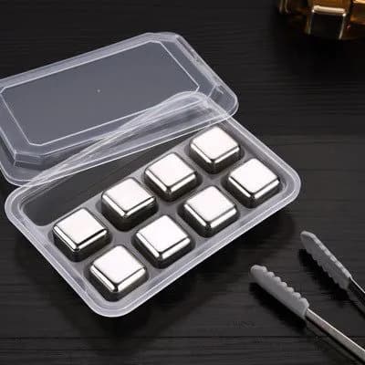 image-Stainless Steel Whiskey Ice Cubes 4-Piece Set with Tongs