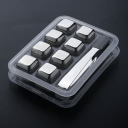image-Stainless Steel Whiskey Ice Cubes 4-Piece Set with Tongs