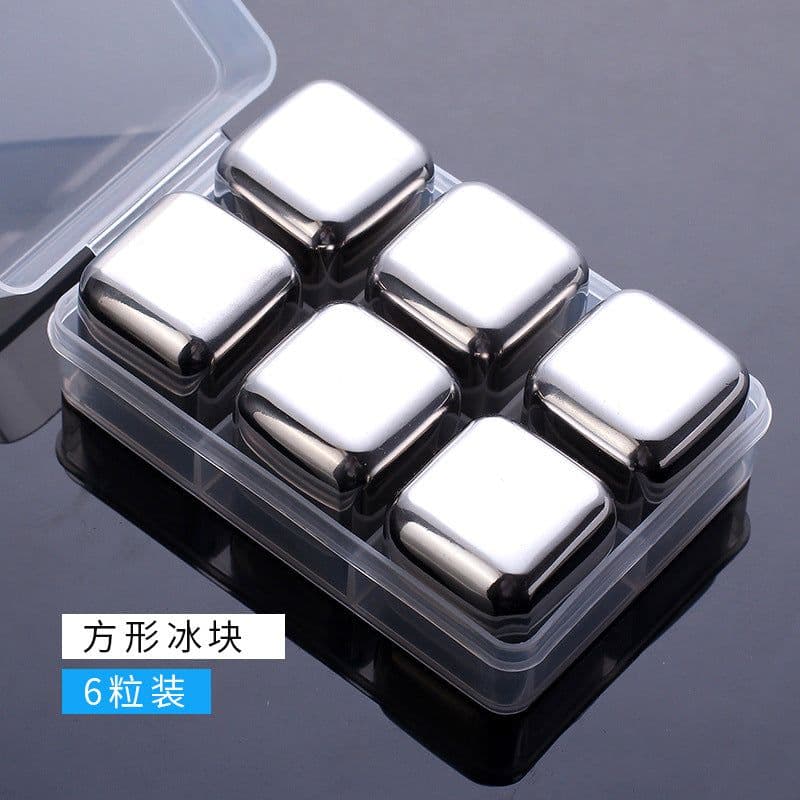 image-Stainless Steel Whiskey Ice Cubes 4-Piece Set with Tongs