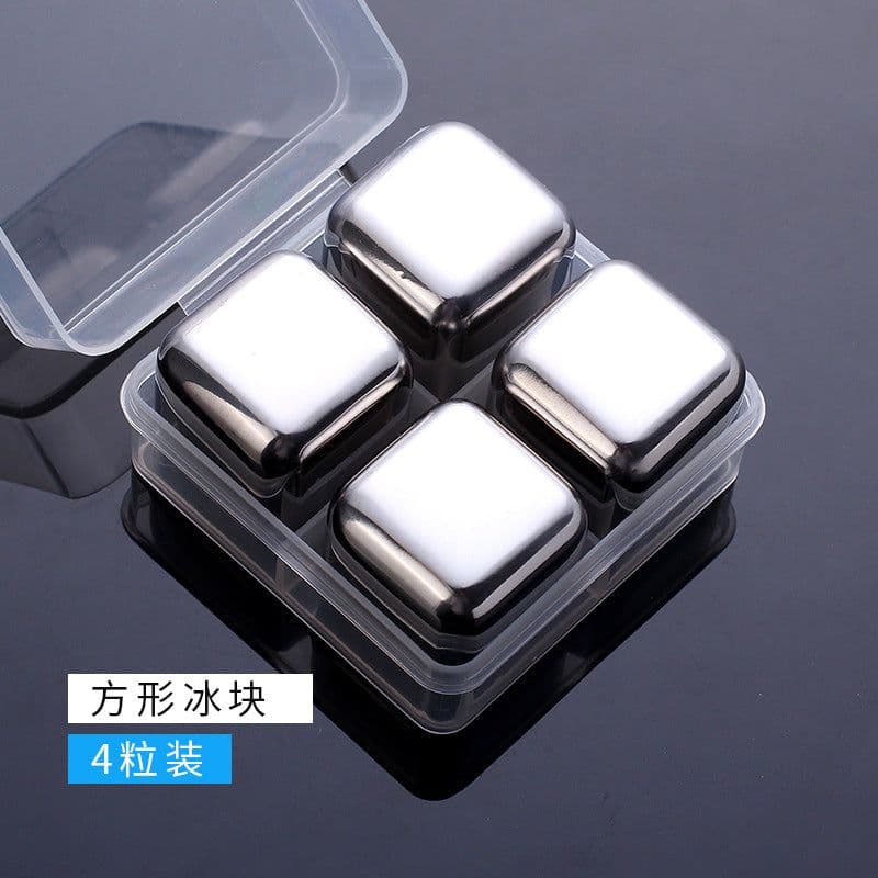 image-Stainless Steel Whiskey Ice Cubes 4-Piece Set with Tongs