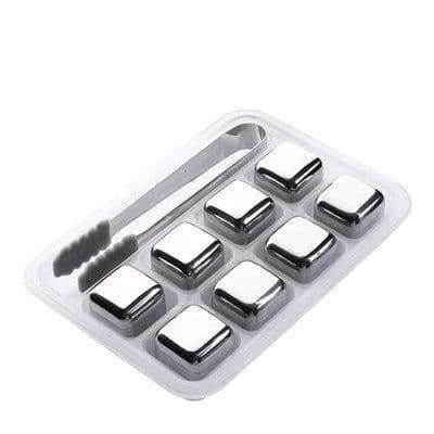 image-Stainless Steel Whiskey Ice Cubes 4-Piece Set with Tongs