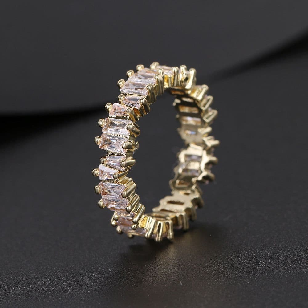 image-Irregular Zircon Ring Gold-Plated Three-Color Fashion Women's Ring