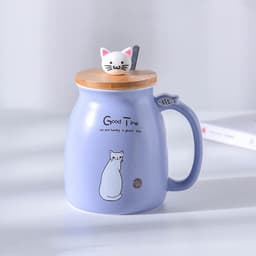image-Yoyojia Ceramic Cat Mug with Lid and Spoon 300ml