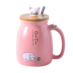 image-Yoyojia Ceramic Cat Mug with Lid and Spoon 300ml