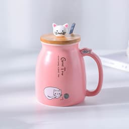image-Yoyojia Ceramic Cat Mug with Lid and Spoon 300ml