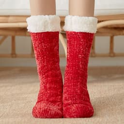 image-Lansha Women's Polyester Floor Socks Medium Tube Winter Home Socks