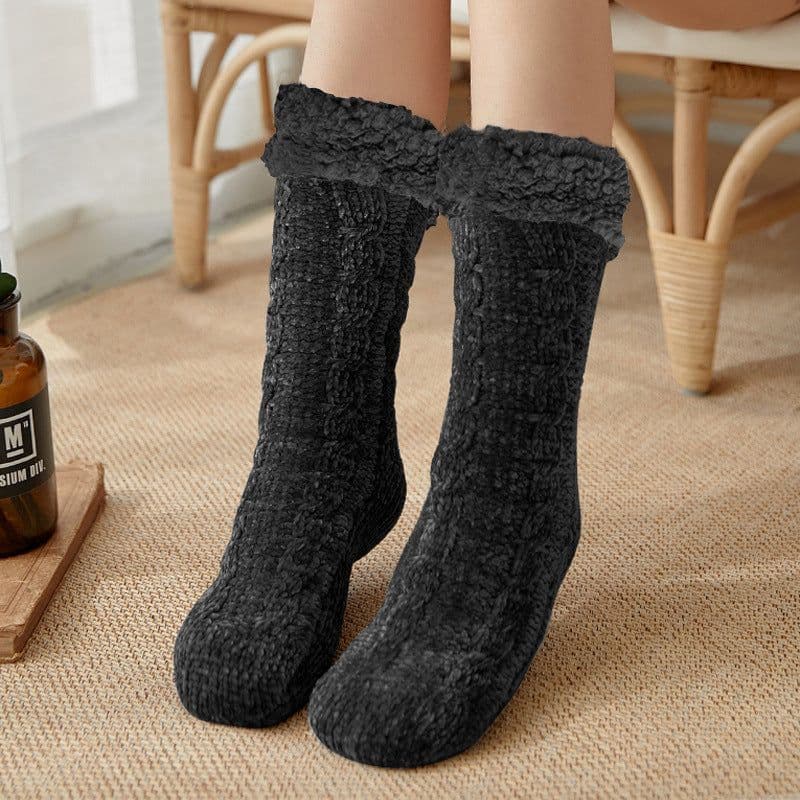 image-Lansha Women's Polyester Floor Socks Medium Tube Winter Home Socks