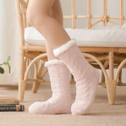 image-Lansha Women's Polyester Floor Socks Medium Tube Winter Home Socks