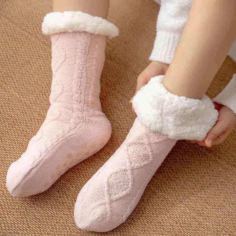 image-Lansha Women's Polyester Floor Socks Medium Tube Winter Home Socks