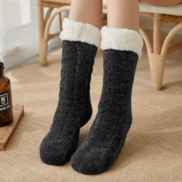 image-Lansha Women's Polyester Floor Socks Medium Tube Winter Home Socks