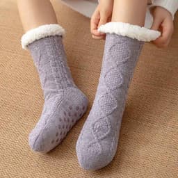 image-Lansha Women's Polyester Floor Socks Medium Tube Winter Home Socks