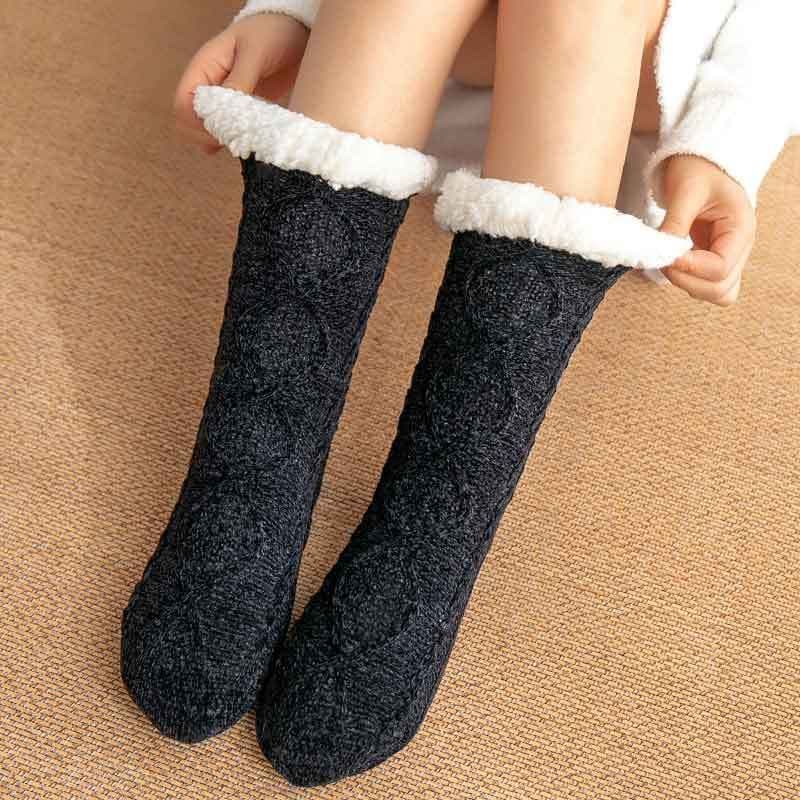 image-Lansha Women's Polyester Floor Socks Medium Tube Winter Home Socks