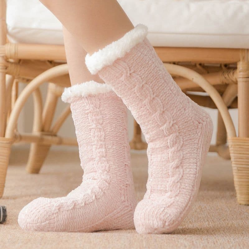 image-Lansha Women's Polyester Floor Socks Medium Tube Winter Home Socks