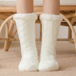 image-Lansha Women's Polyester Floor Socks Medium Tube Winter Home Socks