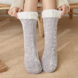 image-Lansha Women's Polyester Floor Socks Medium Tube Winter Home Socks