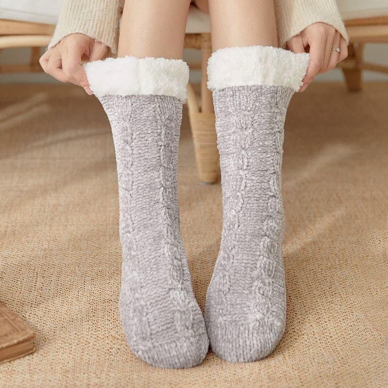 image-Lansha Women's Polyester Floor Socks Medium Tube Winter Home Socks