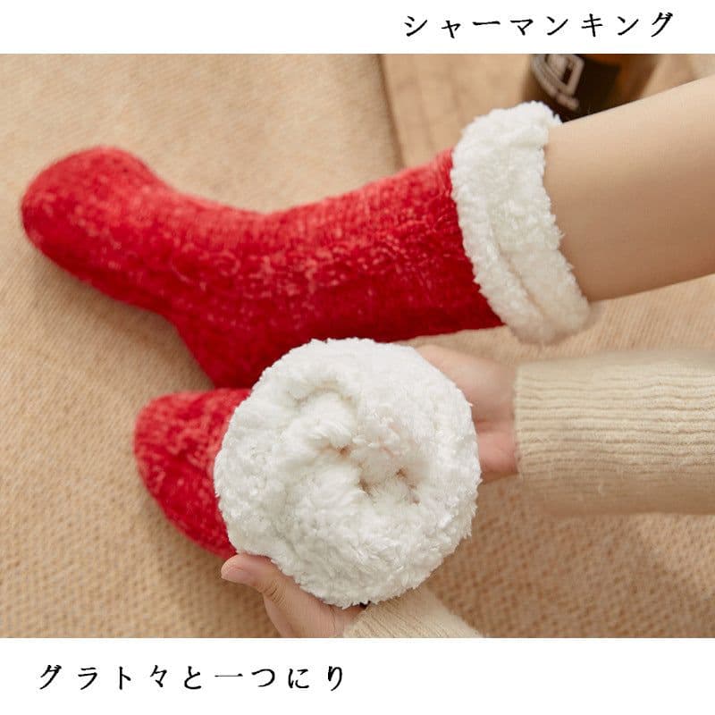 image-Lansha Women's Polyester Floor Socks Medium Tube Winter Home Socks