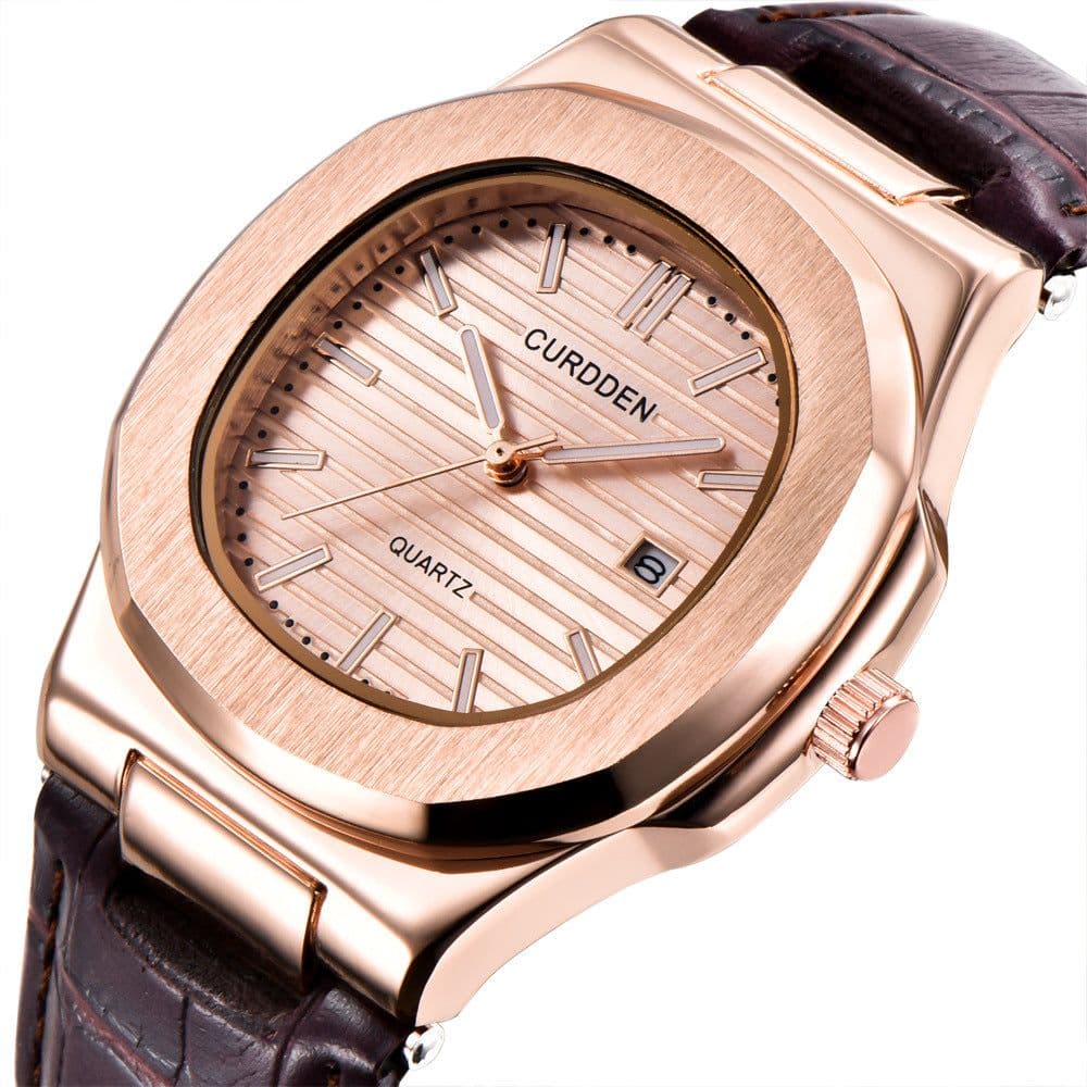 image-CURDDEN Men's Fashion Watch 45mm Round Dial Black Gold Quartz