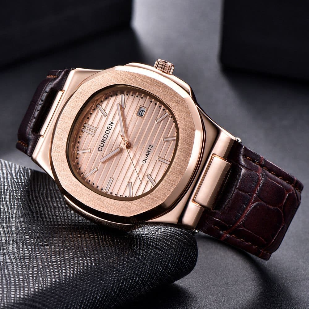 image-CURDDEN Men's Fashion Watch 45mm Round Dial Black Gold Quartz