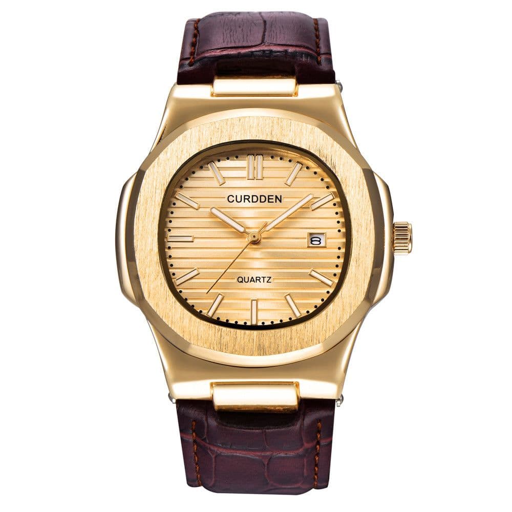 image-CURDDEN Men's Fashion Watch 45mm Round Dial Black Gold Quartz